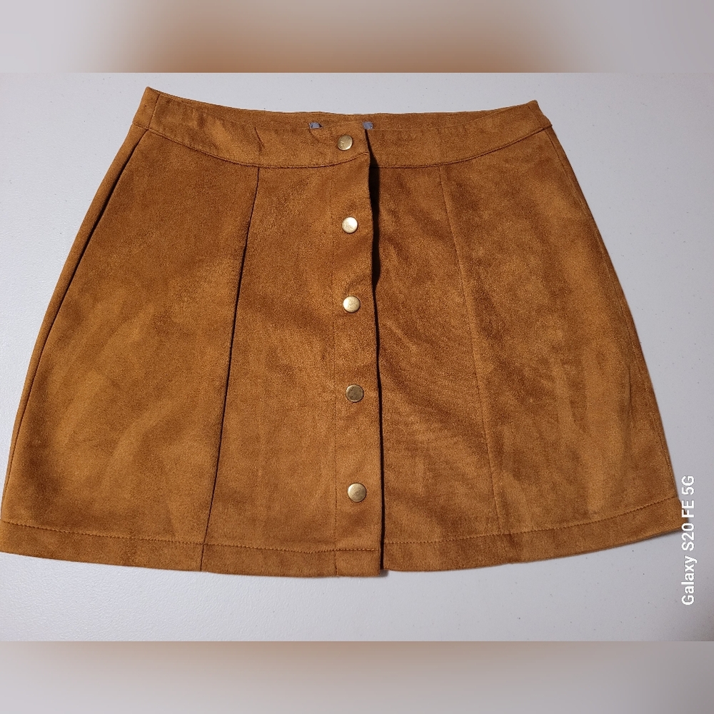 Primark Women's Faux Suede Button-Up A line Mini Skirt Copper Size 6 - Picture 1 of 8